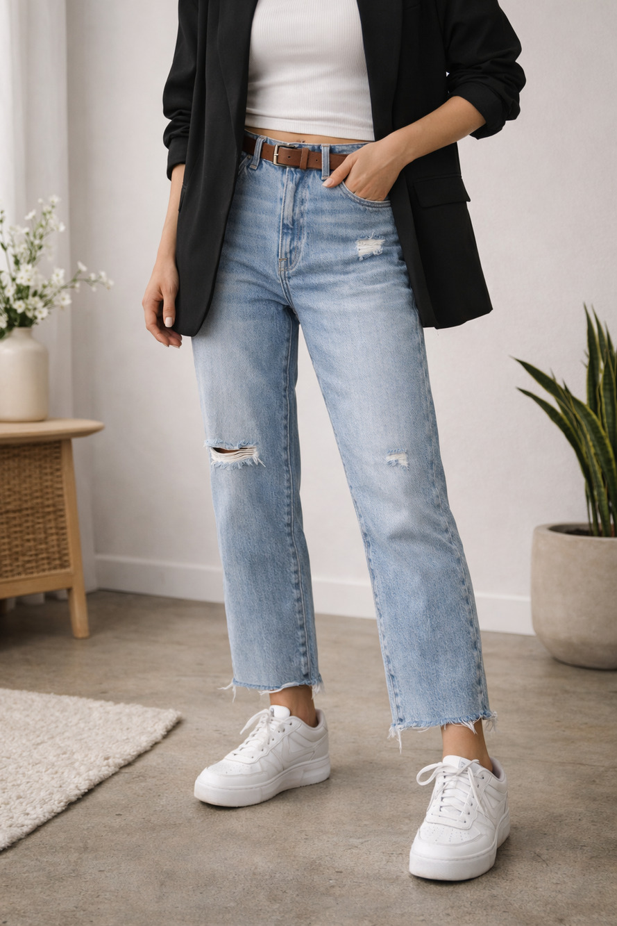FRAME Le Garcon Crop Jeans Light Wash Distressed Raw Hem 28